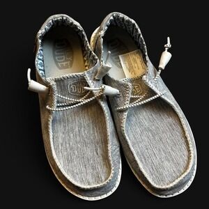 Hey Dude Wendy Boho Stitch Grey White Textile Slip On Shoes Women Size 7